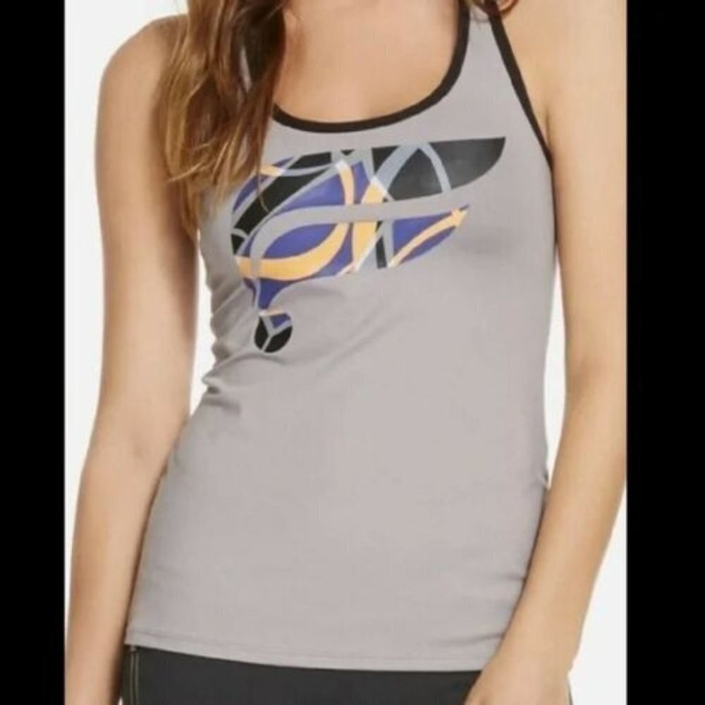 Fabletics Womens Grey Graphic Multicolored Sleeveless Workout Tank Top Size XS